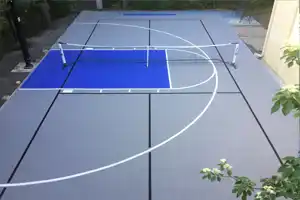 This adaptable backyard multi-game court in the GTA is perfect for varied sports activities. It thoughtfully combines lines for pickleball and basketball, offering a versatile and enjoyable space for active play right at home.