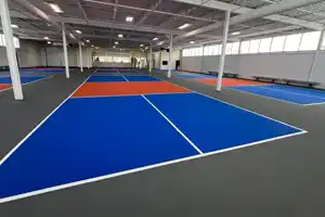 The Dill Pickleball Club in North York, Toronto. This spacious facility includes five indoor pickleball courts and ample sideline seating, offering a premium playing experience for both casual and competitive athletes.