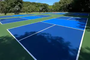 Six new blue pickleball courts converted from basketball at York University Glendon Campus, built by TSS Pickleball with competition-grade surfaces and pro layout.