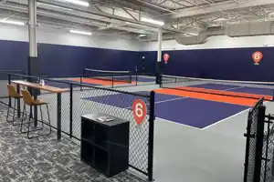 <p>Courts 6 and 7 at the state-of-the-art Pickleplex facility in Barrie, ON. Inaugurated in early 2025, this modern indoor complex features seven dedicated pickleball courts with bright, bold visual zones and amenities for players and spectators alike.</p>