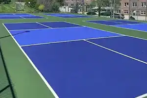 Competition-level outdoor pickleball courts at Trenton Racquet Club, designed and installed by TSS Pickleball in Trenton, Ontario.